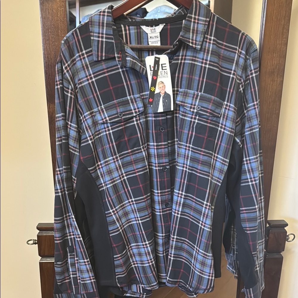 Ellen Degeneres Black and Blue Blouse